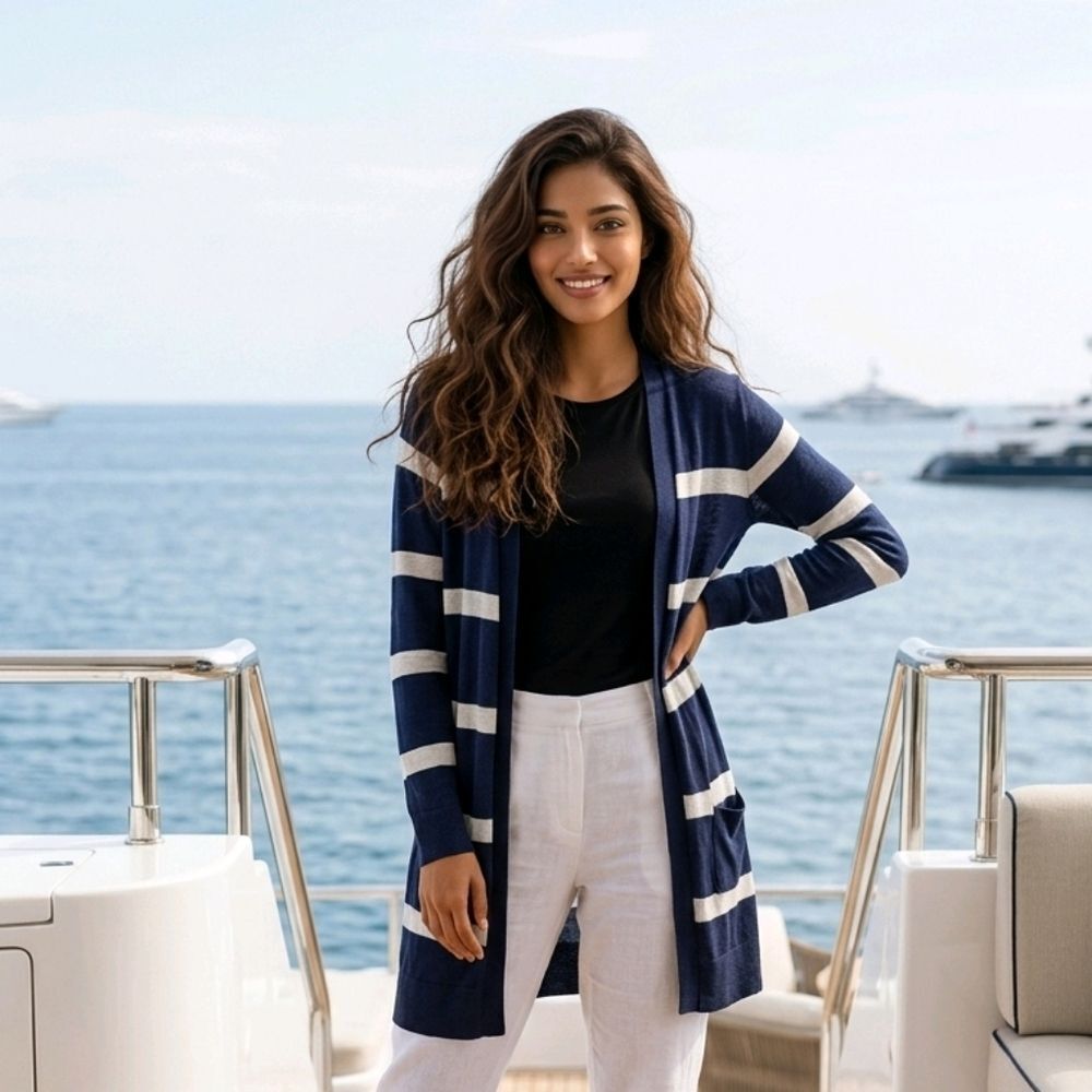 Old Navy Nautical Navy Stripe Longline Open Front Cardigan Small Cozy Layering